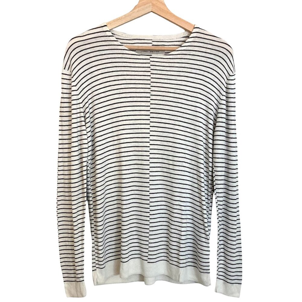 ALLSAINTS Malik Striped Linen Blend Knit Top XS Oversized Round Neck Long Sleeve